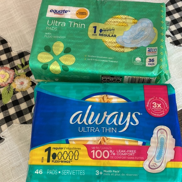 Always ultra thin pads 46 count and Equate pads 26 count with flexi wings. - Picture 4 of 4